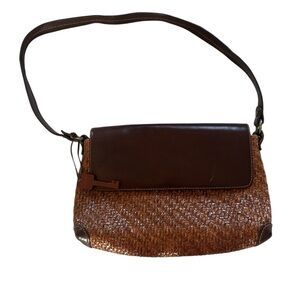 Fossil Brown Leather Woven Shoulder Bag Purse Boho Key Charm 90's Y2K Vintage